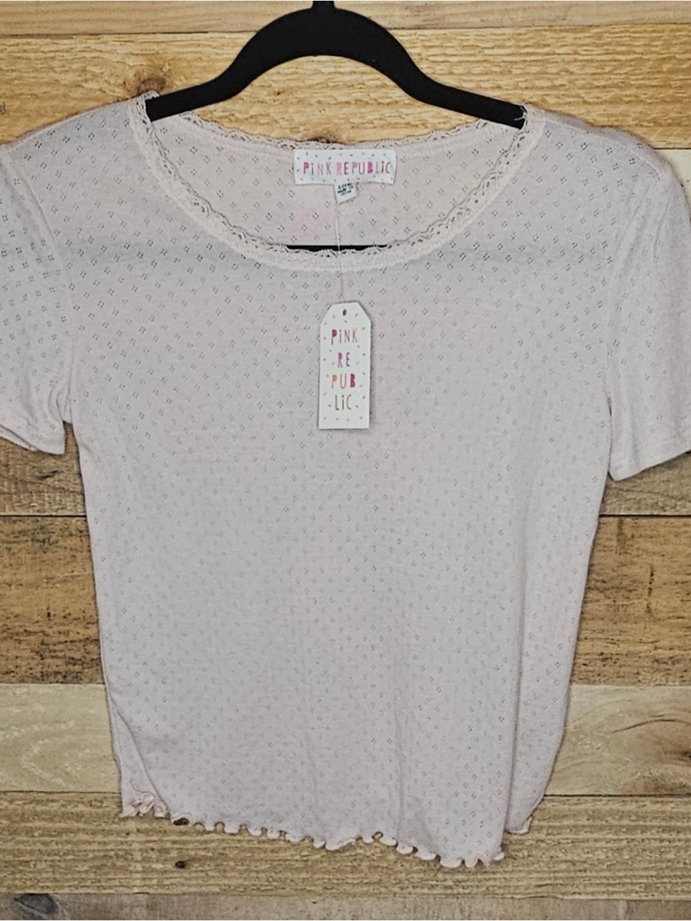 Pink Republic Pale Pink Eyelet Short Sleeve Tee